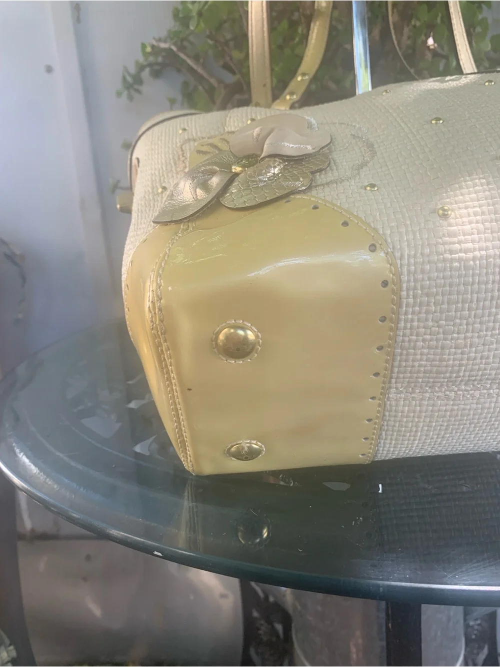 Coach Limited Edition Hampton Cream Tote with Gold Floral Appliqués